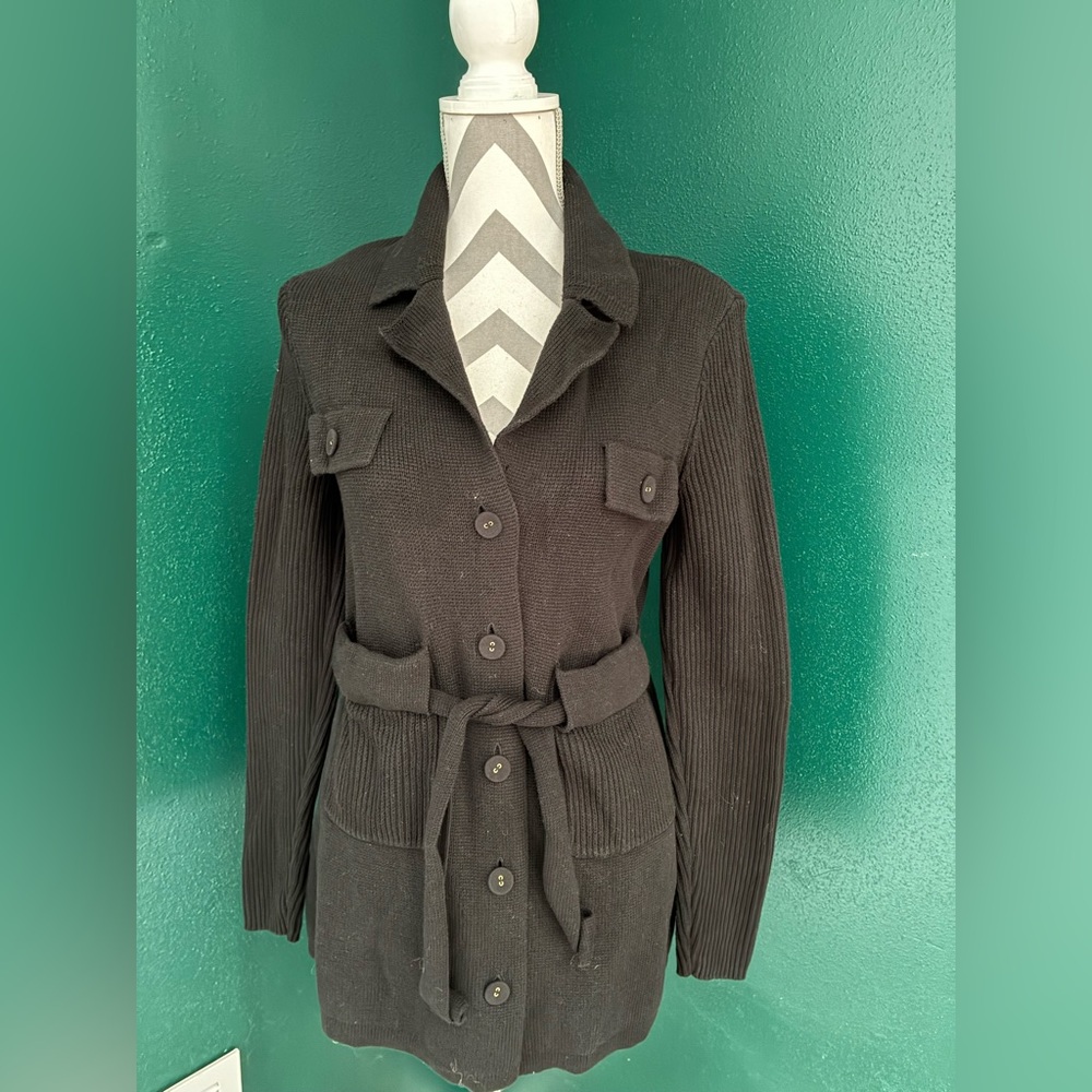 Women's Cabi XS Black Belted Sweater Jacket